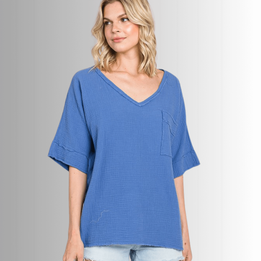 Ryleigh Double Gauze V-Neck Top - Concordia Style Boutique