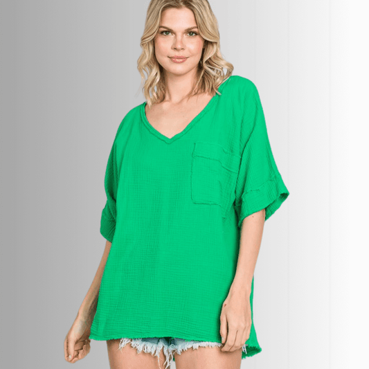 Ryleigh Double Gauze V-Neck Top - Concordia Style Boutique