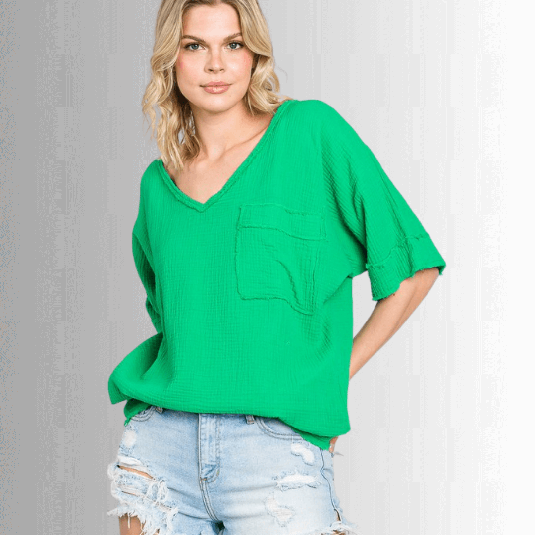 Ryleigh Double Gauze V-Neck Top - Concordia Style Boutique