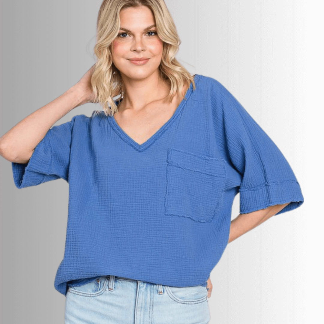 Ryleigh Double Gauze V-Neck Top - Concordia Style Boutique