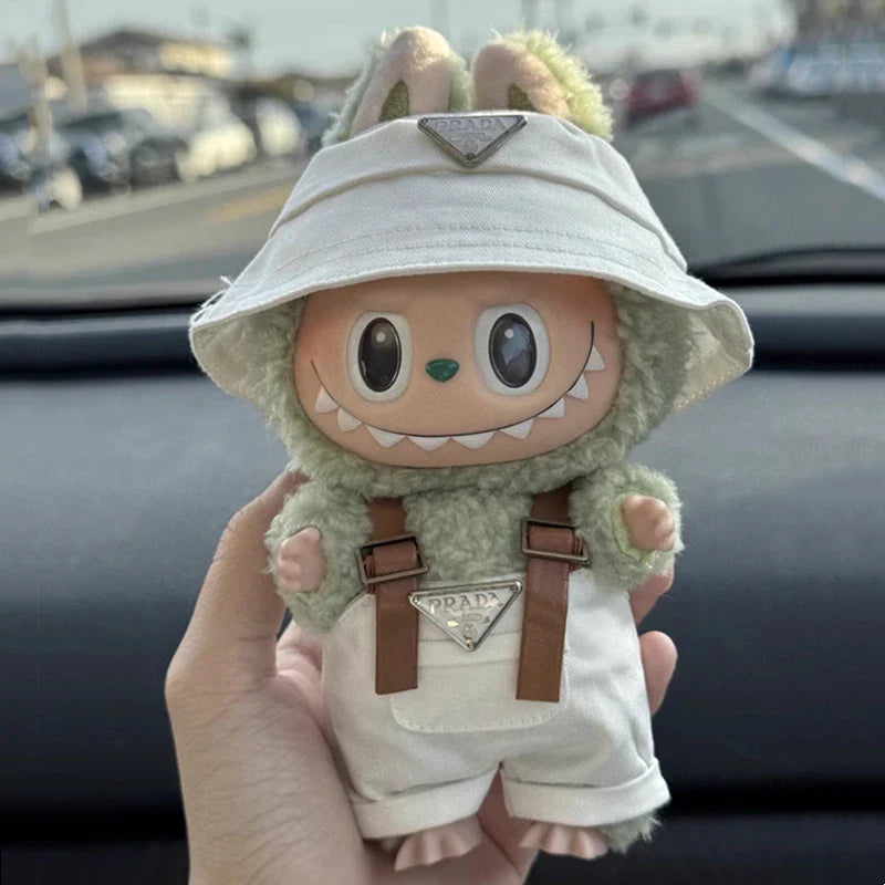Labubu Doll Clothes – Mini Hat & Overalls Outfit Set