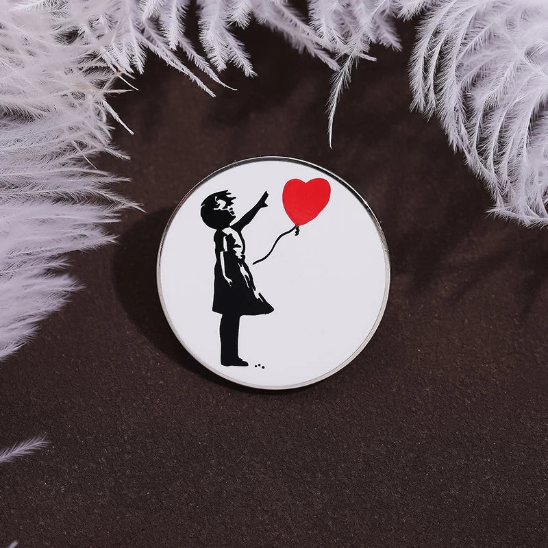 Banksy Girl With Red Balloon Enamel Pin Brooch Lapel Backpack Fashion Accessory