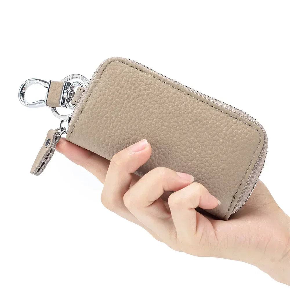 Fashion Simple Key Holder Genuine Leather Wallet Unisex Solid Color Key Wallet Organizer Bag Car Housekeeper Wallet Card Holder - Concordia Style Boutique