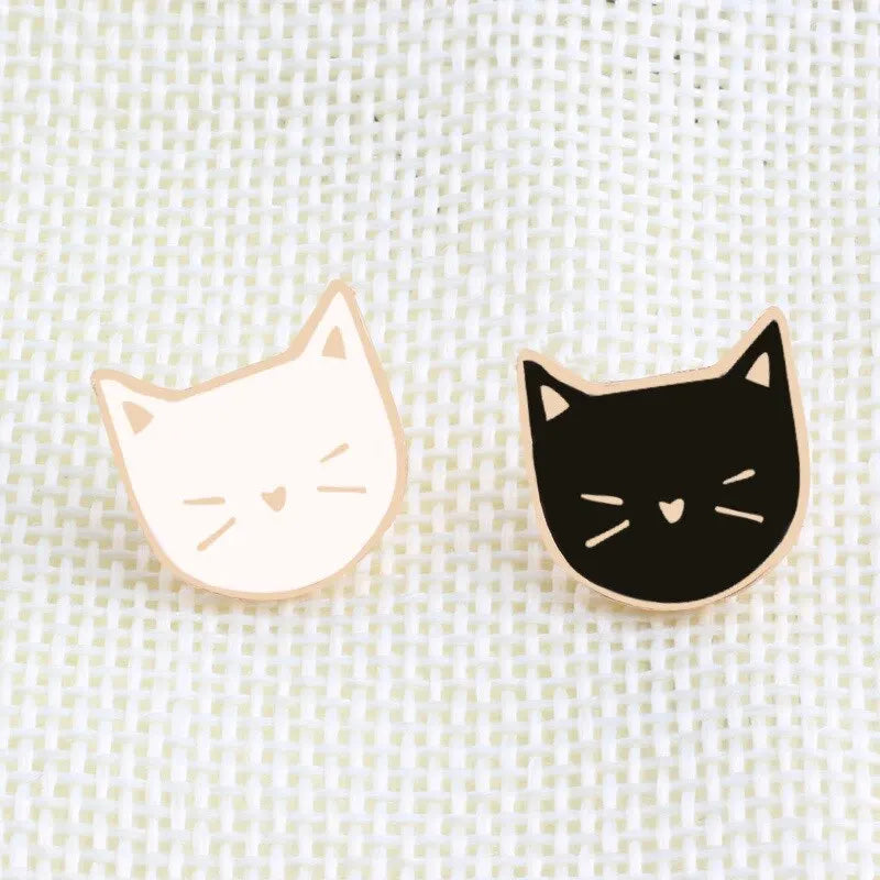 Gold Brooches for Men & Women - Black White Kitty Badge Pins Jewelry