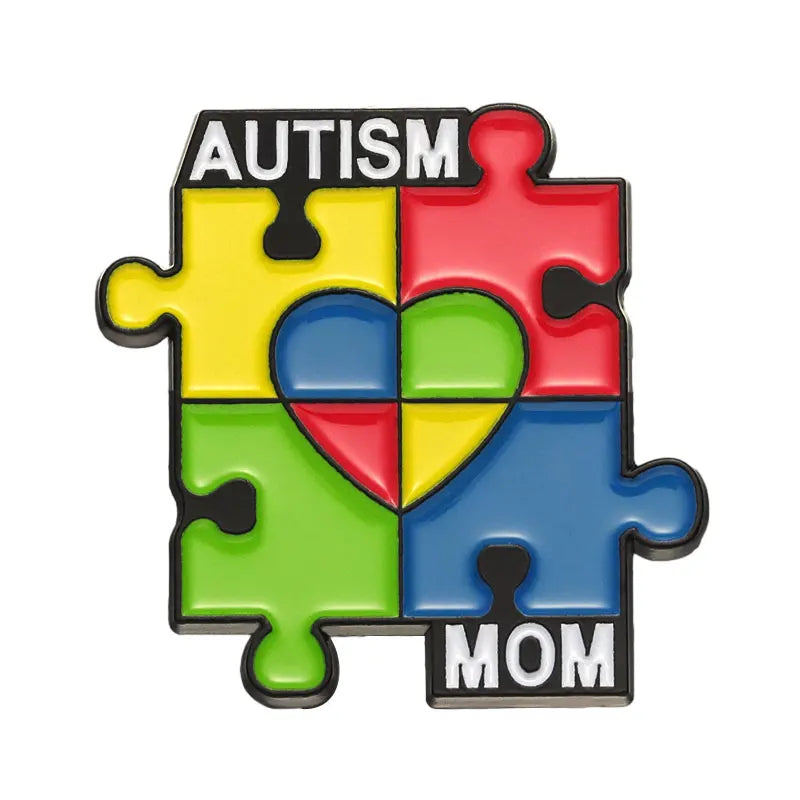 Autism Mom Enamel Pin Rainbow Puzzle Brooch Badge Lapel Backpack Autistic Awareness Gift