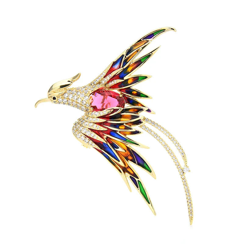 Wuli&baby Crystal Phoenix Bird Brooch Enamel Pin Gifts