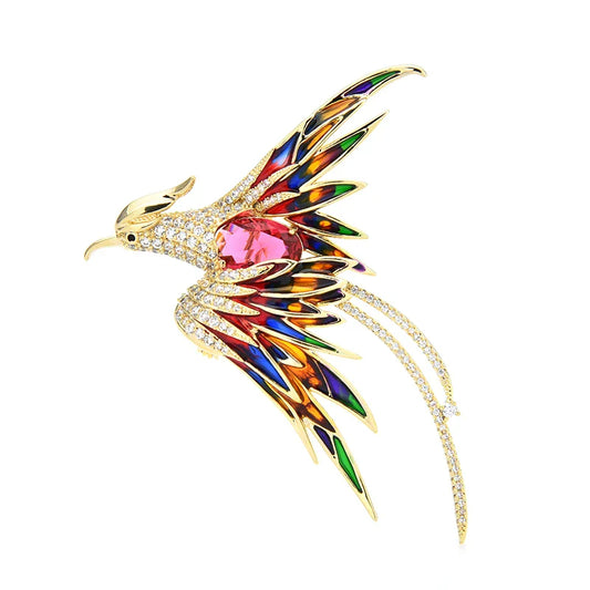 Wuli&baby Crystal Phoenix Bird Brooch Enamel Pin Gifts