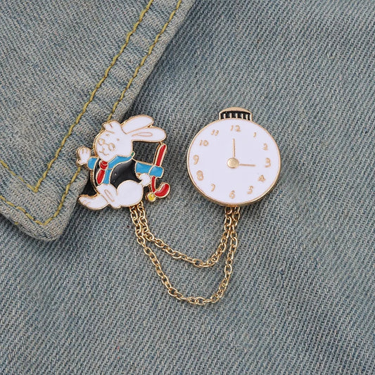 Cartoon Rabbit Pocket Watch Brooch Pin Badge Lapel for Gifts