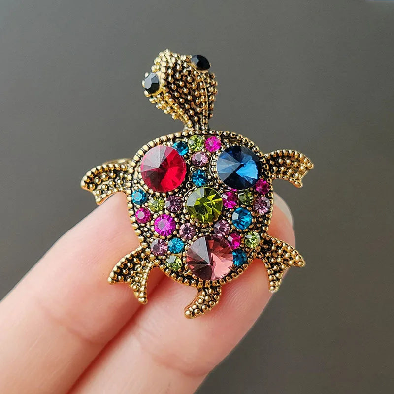 Vintage Rhinestone Turtle Brooch Pin Jewelry Accessories