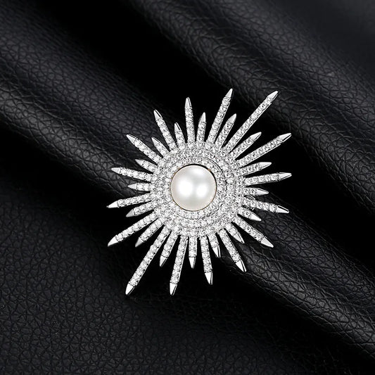 Luxury Pearl Rhinestone Sunflower Brooch Pin Jewelry for Women