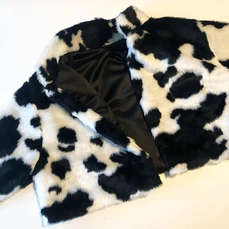 Cow Print Faux Furry Cropped Coat - Concordia Style Boutique
