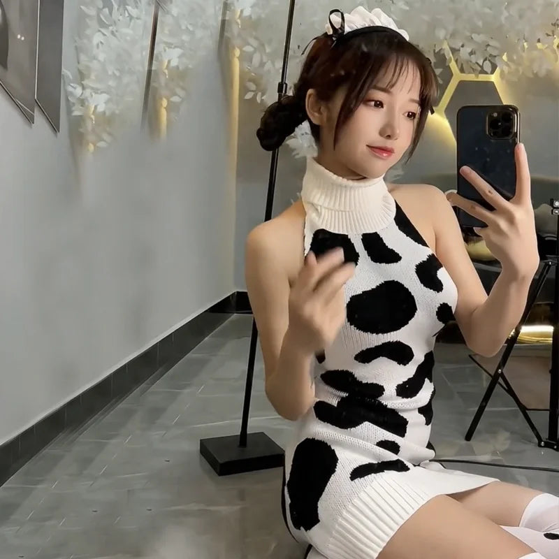 Cow Print Halter Mini Dress - Concordia Style Boutique