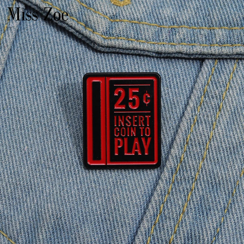 Arcade Enamel Pins Insert Coin Brooches Lapel Badges Cartoon Jewelry Gift
