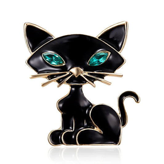 Vintage Rhinestone Black Cat Brooch Lapel Pin Jewelry Gift