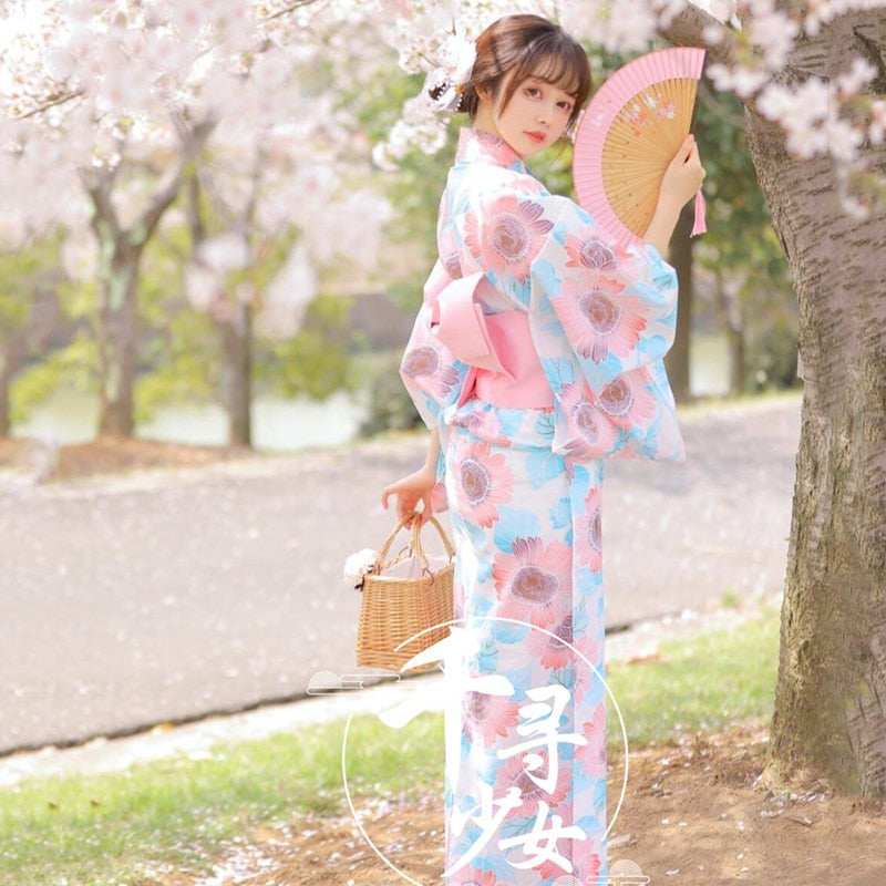 Pink and Blue Floral Yukata
