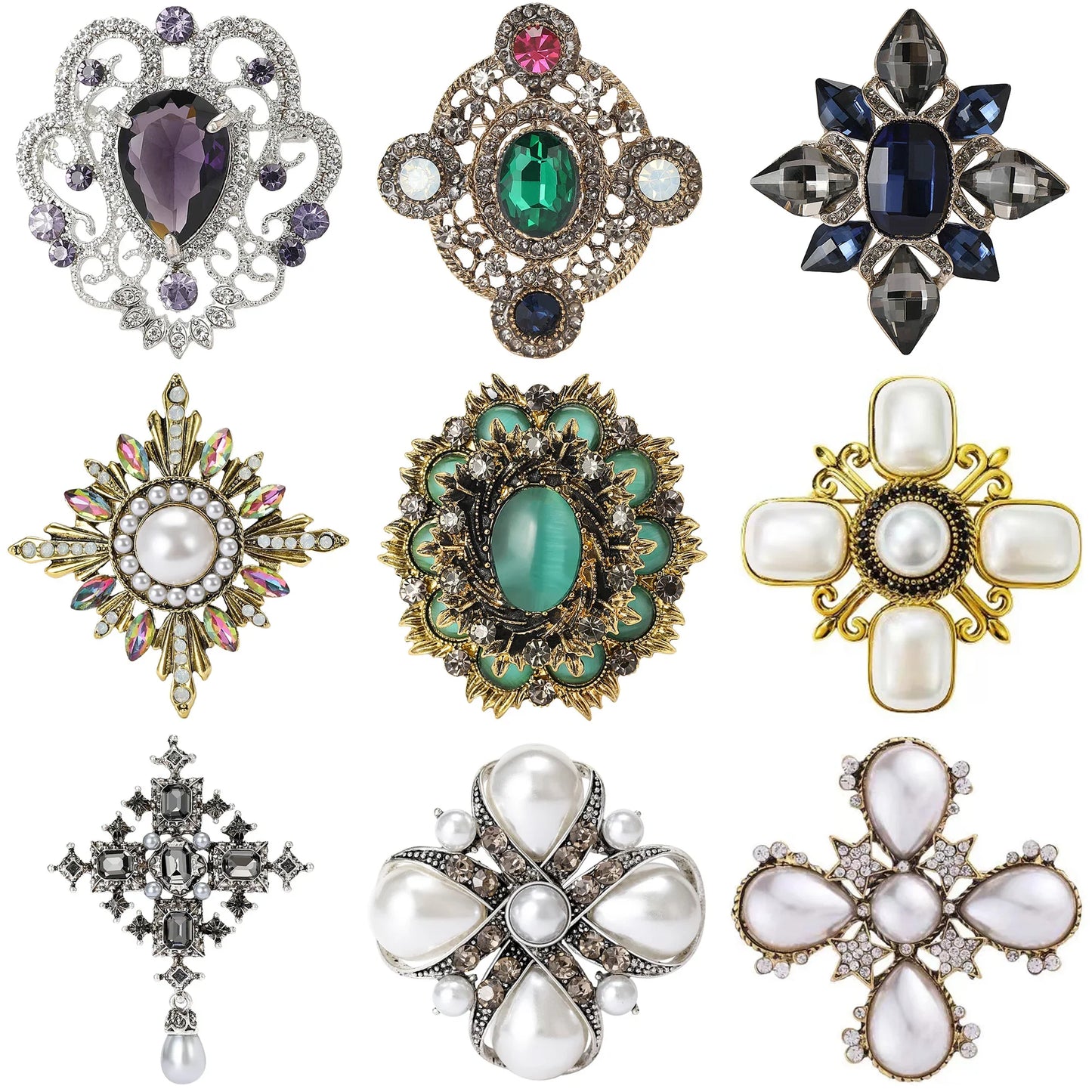 Vintage Baroque Rhinestone Brooch Pin Jewelry Accessories