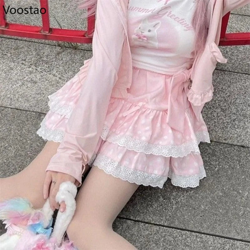 Pink Polka Dot Ruffle Skirt