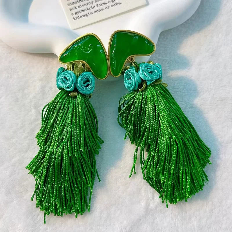 Handmade Cotton Long Tassel  Earrings