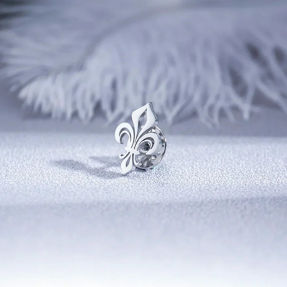 Christian Saint Lily Brooch Stainless Steel Men's Religious Lapel Pin Wedding Accessory