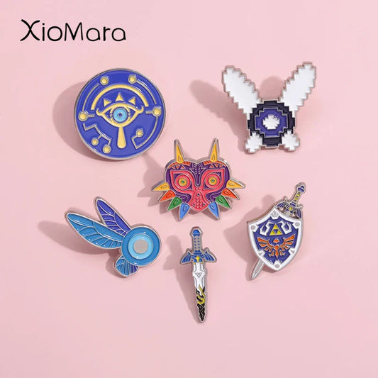Action Adventure Game Enamel Pin Witch Shield Sword Mask Brooch Lapel Badge Jewelry Gift