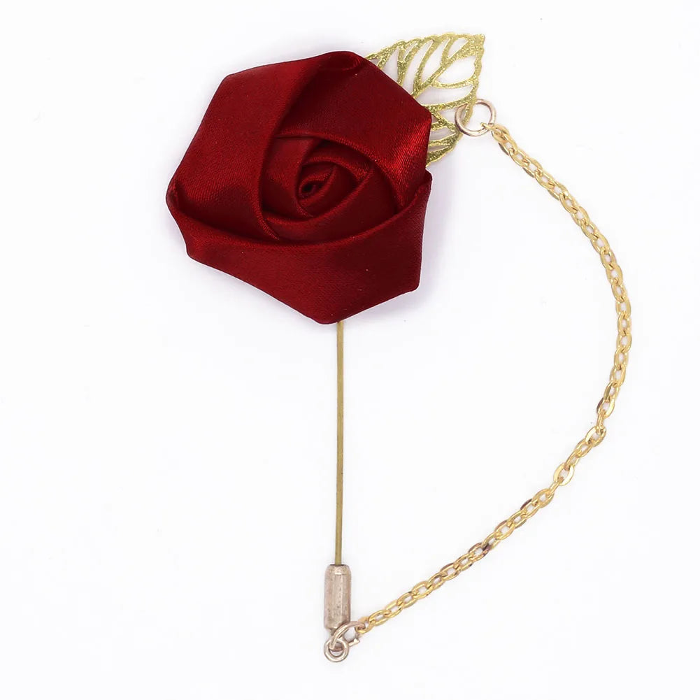Burgundy Rose Boutonniere Lapel Pin Corsage Wedding Prom Decor
