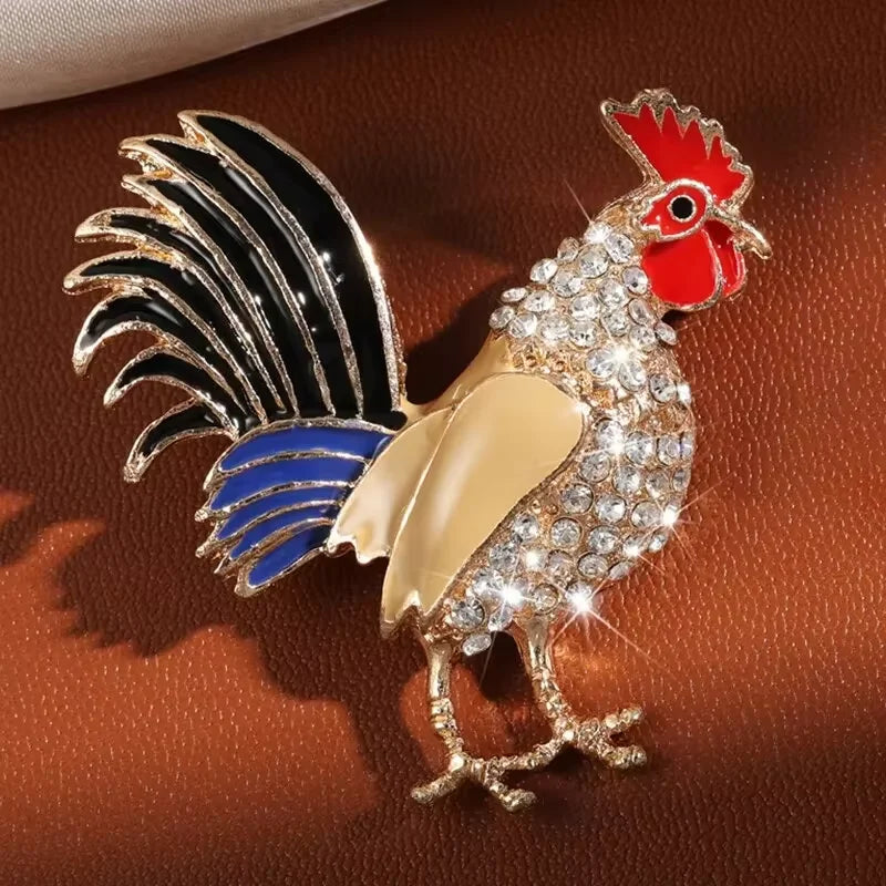 Trendy Multicolor Crystal Cock Brooch for Women Men