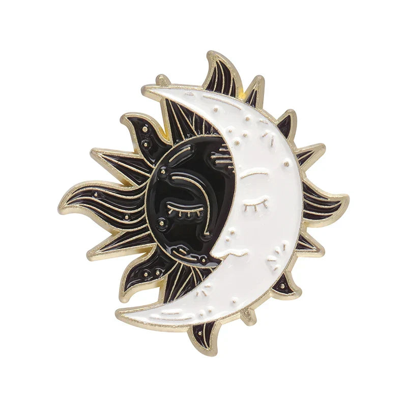 Sun Moon Enamel Pins Brooch Lapel Black White Custom Backpack Hat Badges Jewelry Gift