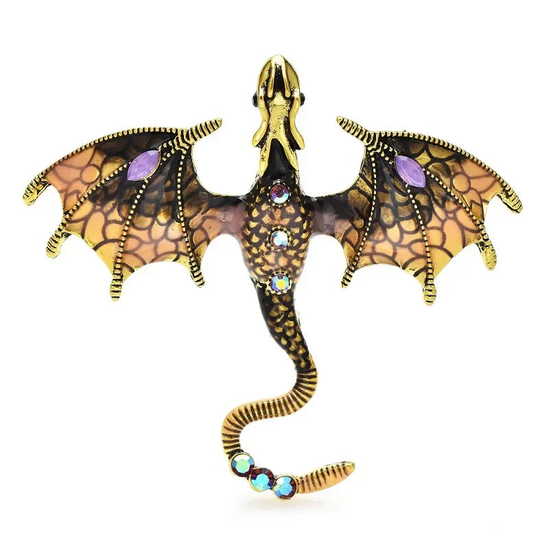 Wuli&baby Enamel Dragon Brooch 6-Color Rhinestone Pin Gift