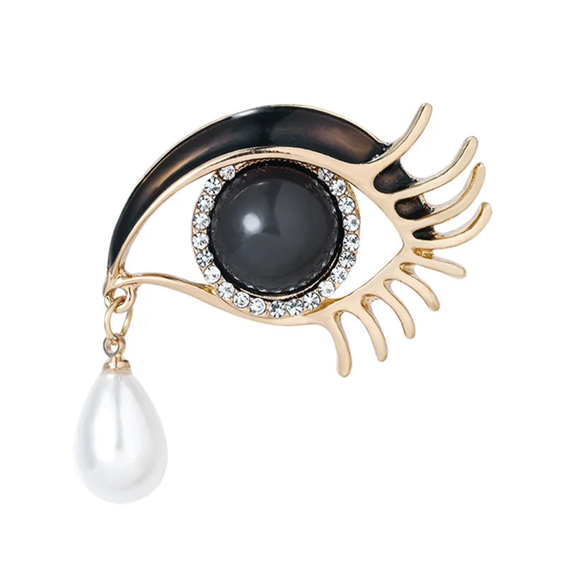 Waterdrop Crystal Rhinestone Enamel Eye Brooch Pins for Women