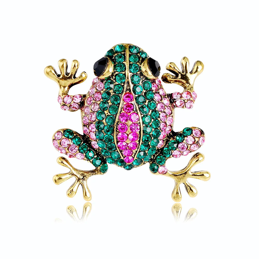 Vintage Rhinestone Frog Brooch Pin - Cute Animal Jewelry