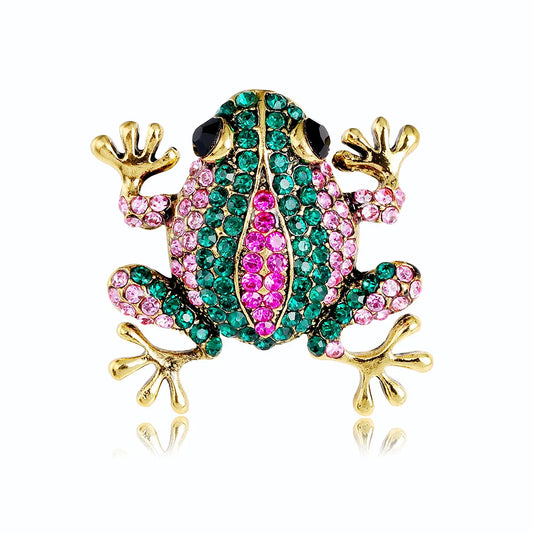Vintage Rhinestone Frog Brooch Pin - Cute Animal Jewelry