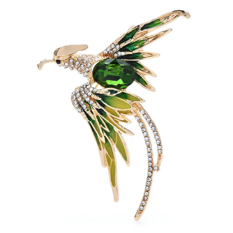 Wuli&baby Crystal Phoenix Bird Brooch Enamel Pin Gifts