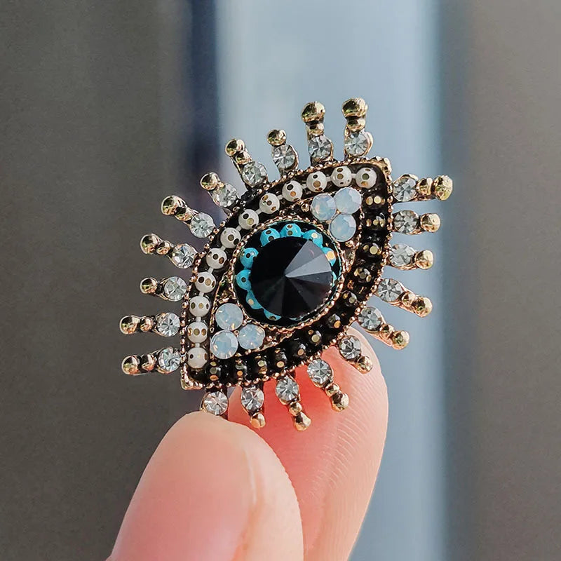 Vintage Rhinestone Evil Eye Brooches for Clothing Suit Jewelry Gift