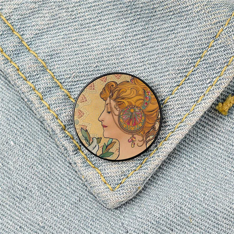 Zodiac Alphonse Mucha Brooch Pin Shirt Lapel Bag Badge Jewelry Gift