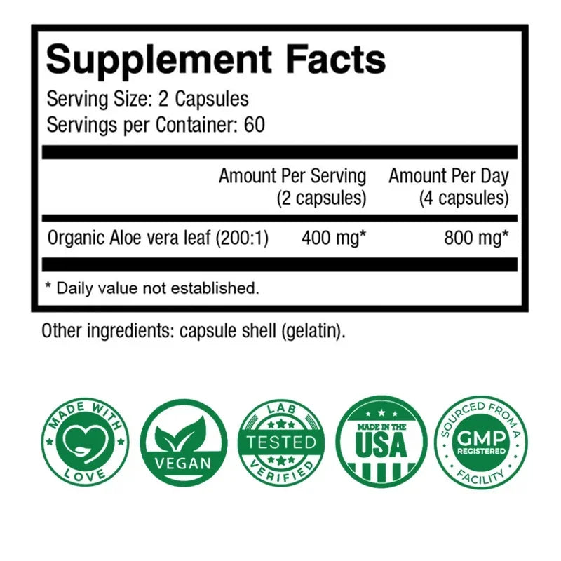 Aloe Vera Capsules - Fat Burner, Slimming Detox, Supports Digestive Immune Health, for Heart and Joint Health