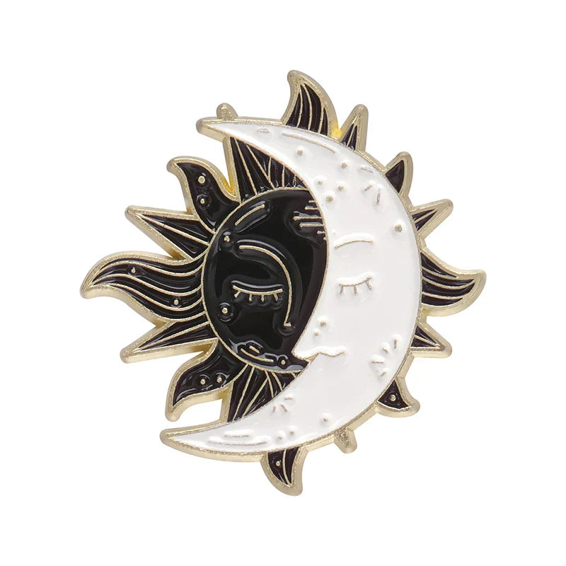 Sun Moon Enamel Pins Brooch Lapel Black White Custom Backpack Hat Badges Jewelry Gift