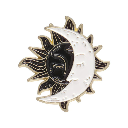 Sun Moon Enamel Pins Brooch Lapel Black White Custom Backpack Hat Badges Jewelry Gift
