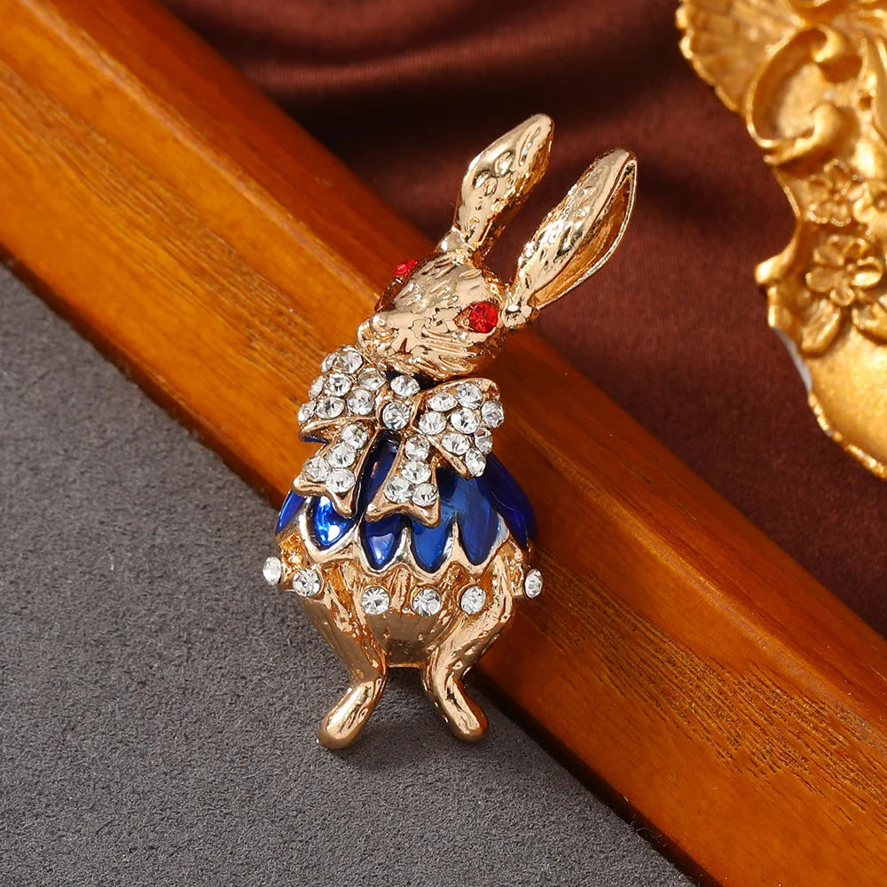 Morkopela Enamel Rabbit Brooch Rhinestone Pin Jewelry Gift