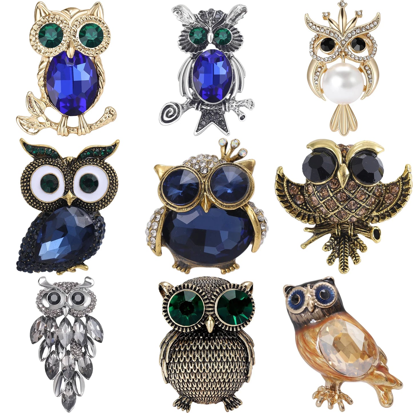 Rhinestone Owl Brooch Glass Animal Pin Bird Lapel Jewelry Accessories