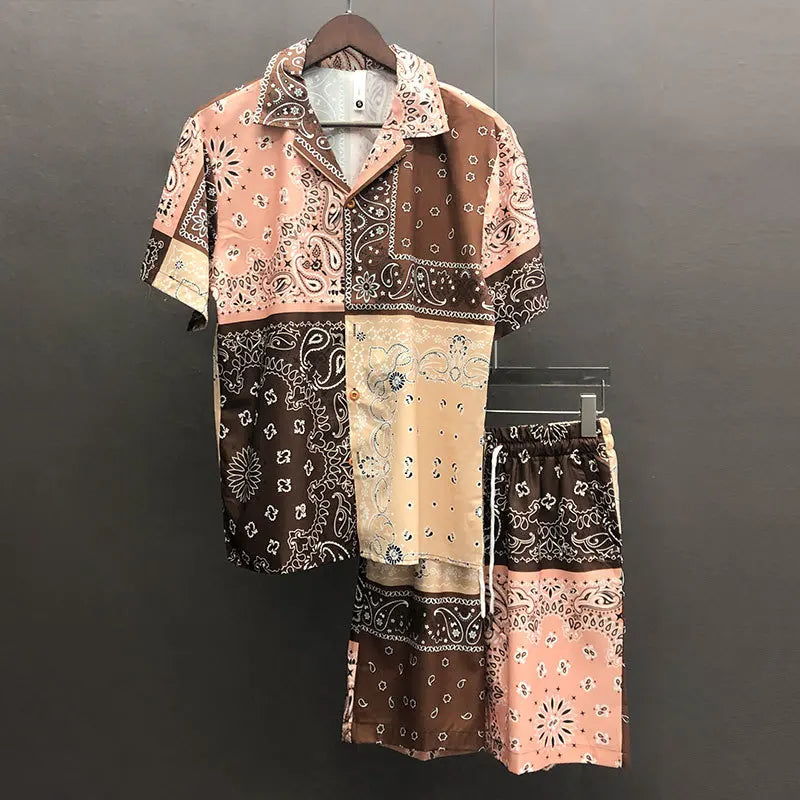 Ethnic Cashew Flower Casual Loose men short Set