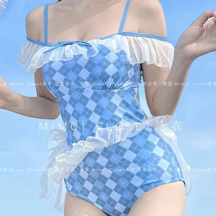 Cute Blue Argyle One Piece Swimsuit - Concordia Style Boutique