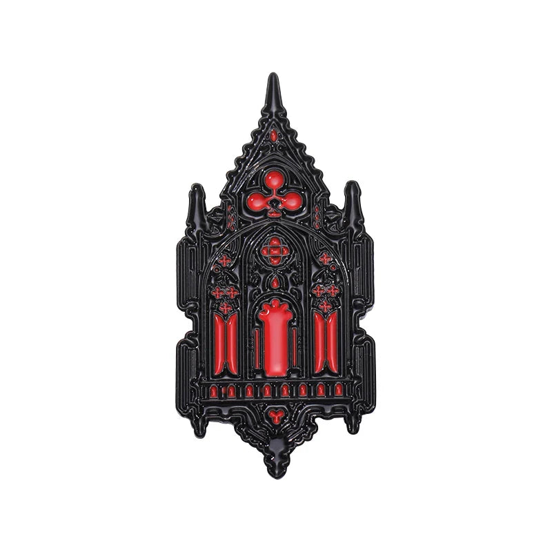 Gothic Church Enamel Pin: Mysterious Architecture Lapel Brooch Jewelry