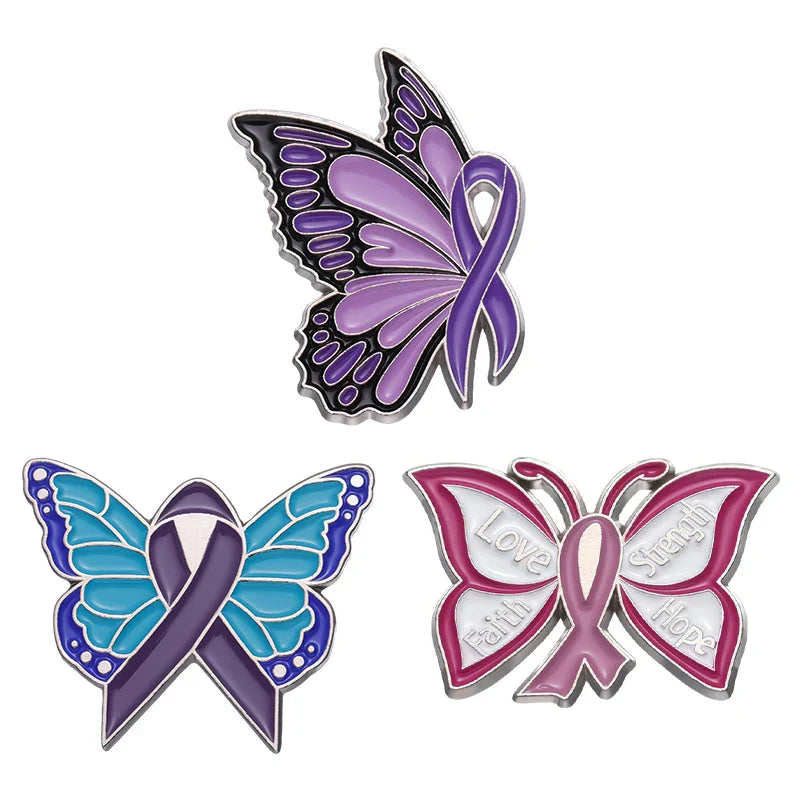 Butterfly Enamel Pin Domestic Violence Breast Cancer Awareness Mental Health Badge