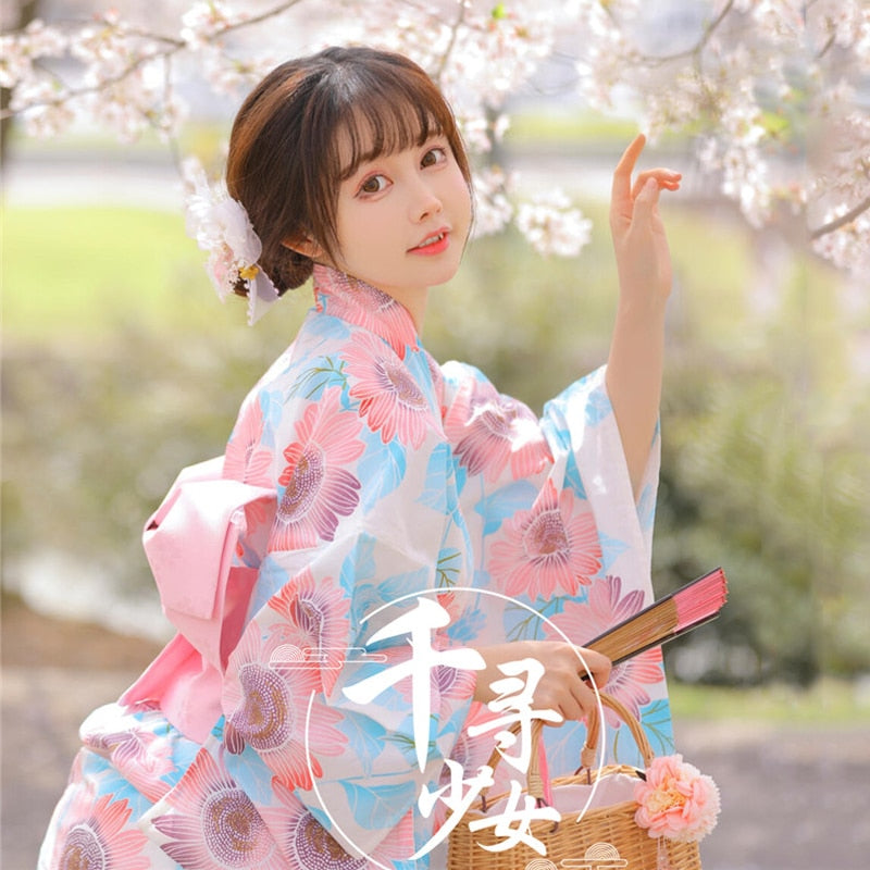 Pink and Blue Floral Yukata