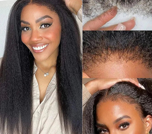 4C Hairline Edge Kinky Straight Wig Curly Baby Hair 13x4 HD Lace Frontal Wigs Brazilian Yaki Straight Wig Human Hair Ossilee