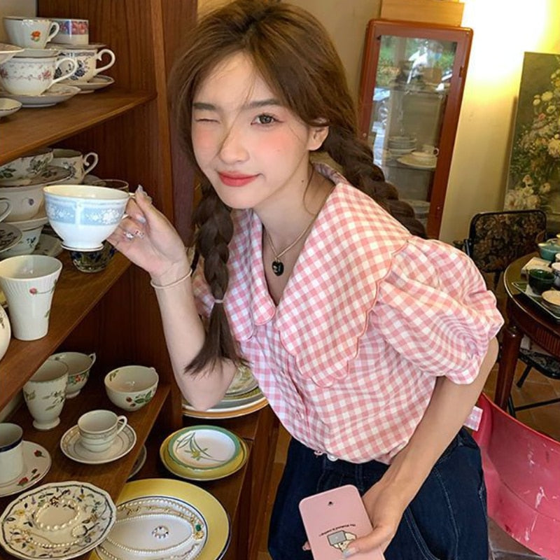 Gingham Peter Pan Collar Shirt