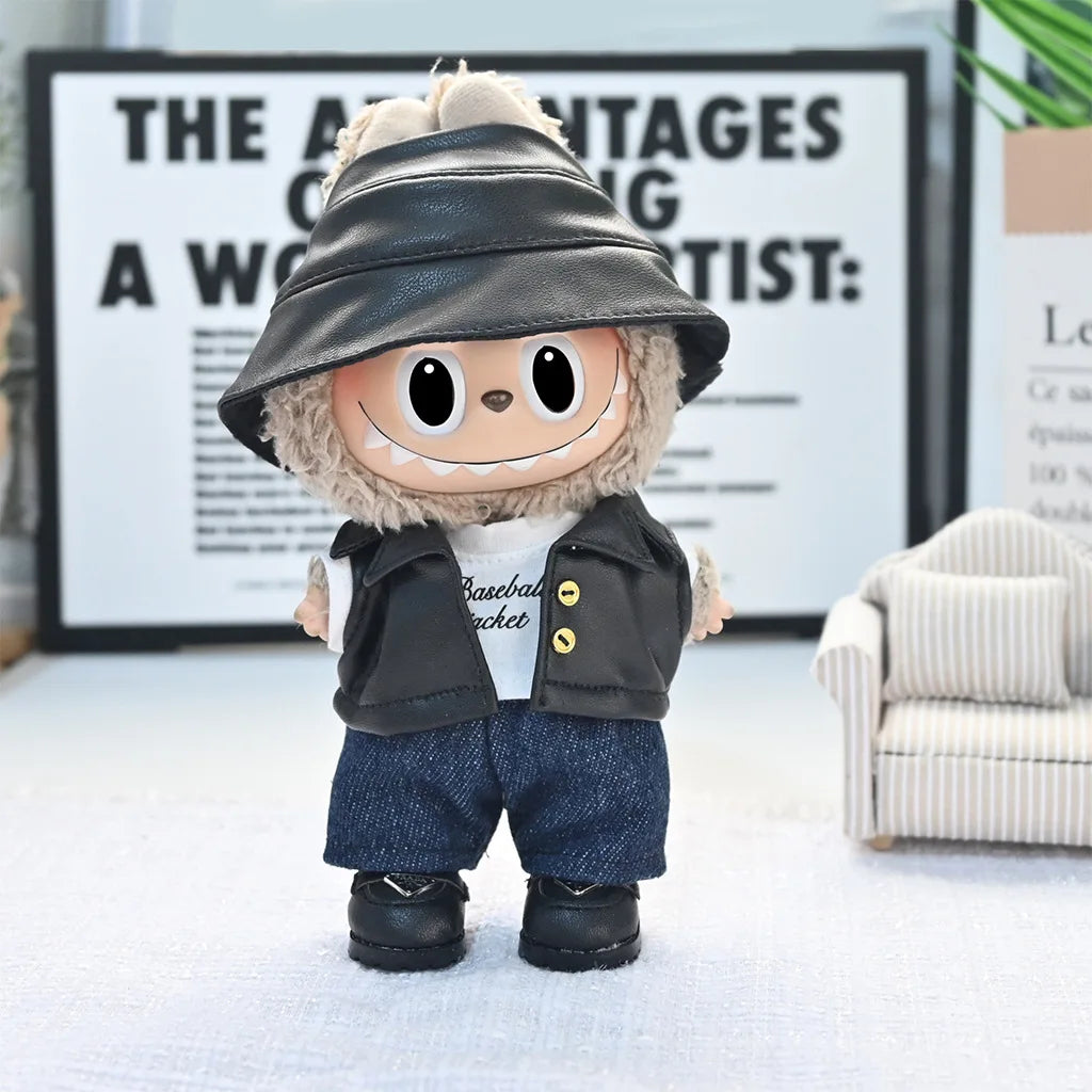 Labubu Doll Clothes – Leather Jacket & Macaron Dress