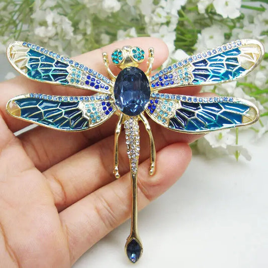 Blue Crystal Dragonfly Brooch Pin Woman's Gift