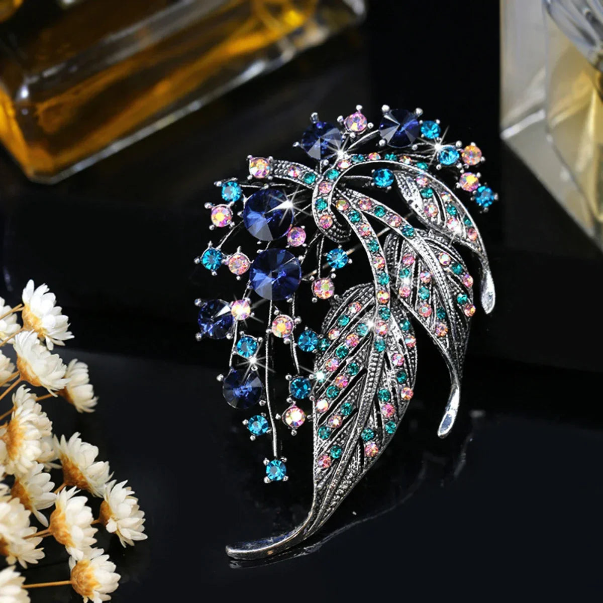 Crystal Blue Bowknot Brooch for Women - Elegant Office Pin