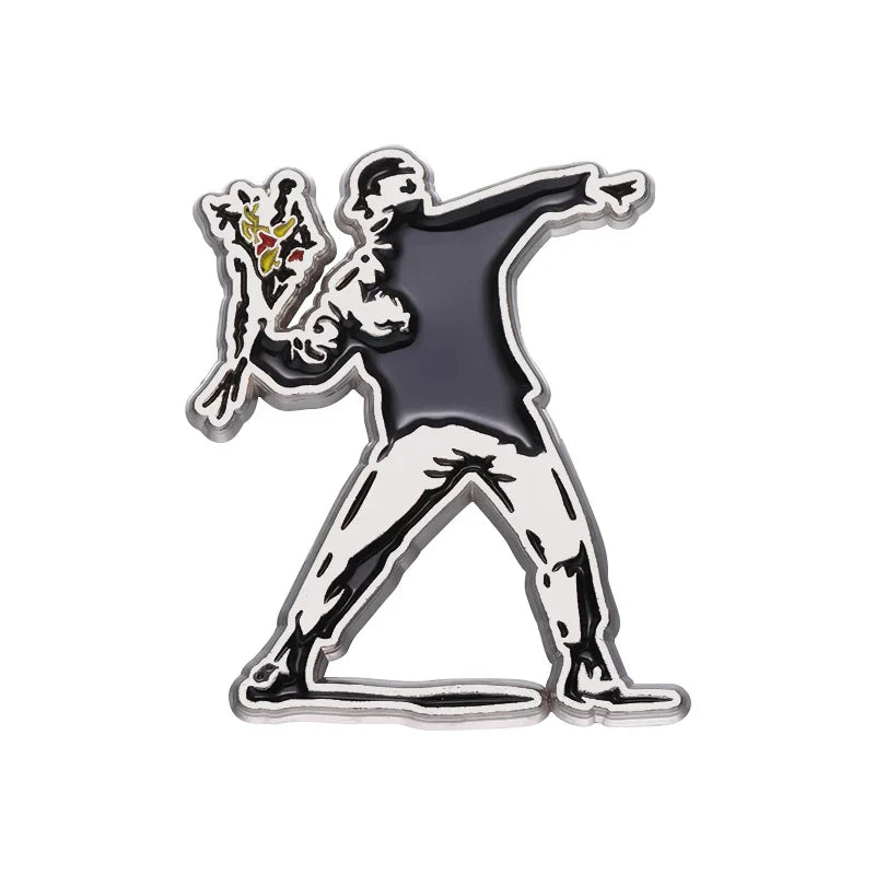 Banksy Enamel Pins Graffiti Skate Punk Brooches Lapel Badges Flower Thrower Art Gift